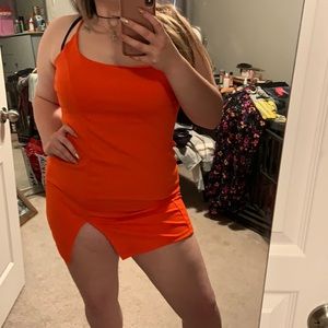 Orange sexy slit club mini dress